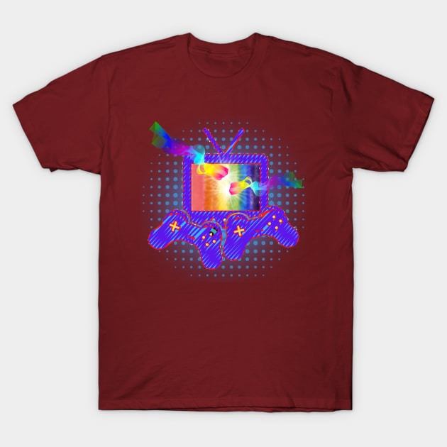 Gamer Gay Pride Rainbow Controllers and TV RED T-Shirt by Smagnaferous